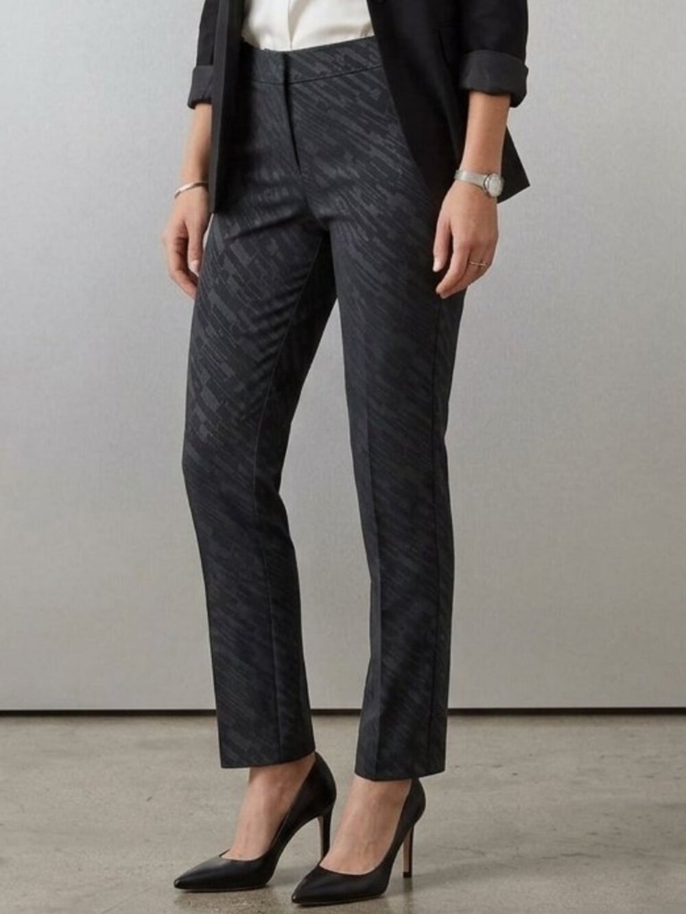 Beliza Black Straight Leg Jacquard Dress Pants Size 6‎